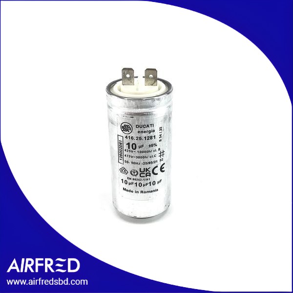 Capacitor metálico 10µF para secadora o lavadora 00230048
