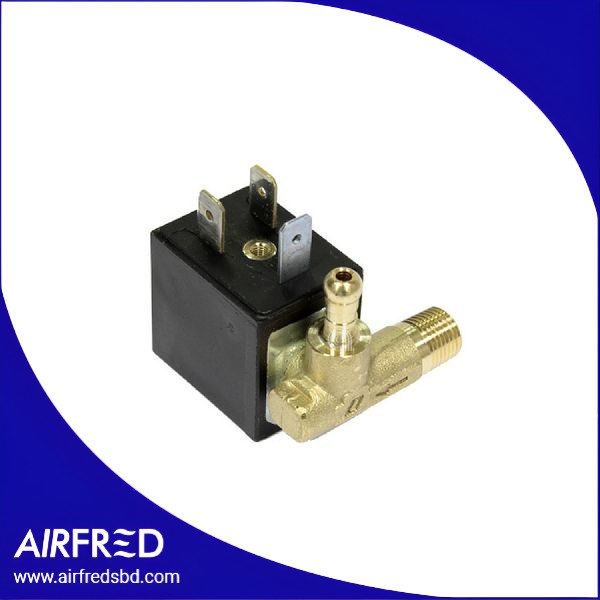 Válvula solenoide de 90° para plancha eléctrica, conexión de manguera izquierda.