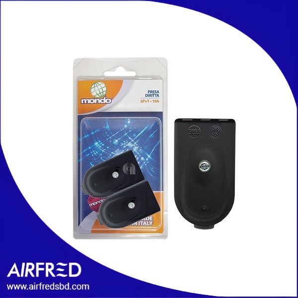 Presa eléctrica italiana 2P+T 10A, color negro, toma a tierra.