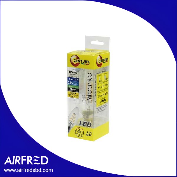 Candela LED filamento E14 2W, repuesto para luminarias