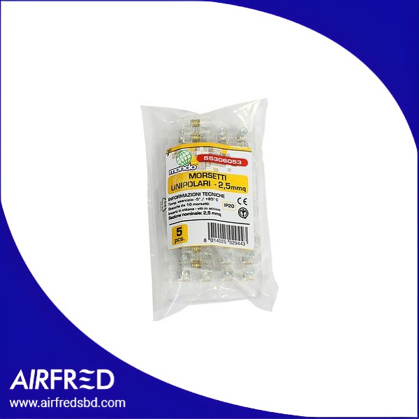 Conjunto de bornes unipolares en policarbonato transparente, 5 tiras, 2,5 mm². SKU: 55306053