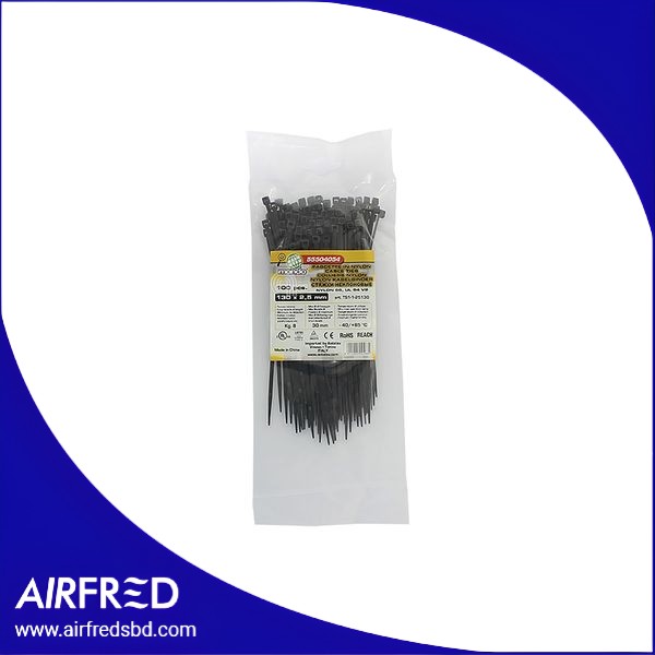 Conjunto de 100 bridas de nylon negro 130x2,5 mm