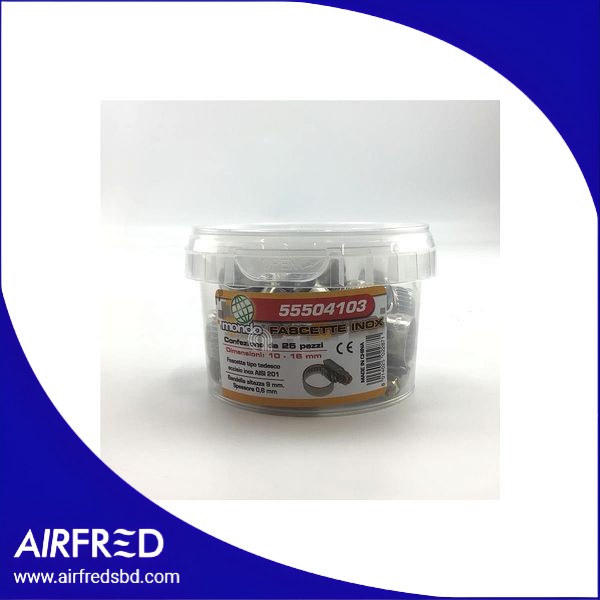 Bridas de acero inoxidable, 10–16 mm, 25 piezas, 9 mm de altura. SKU 55504103