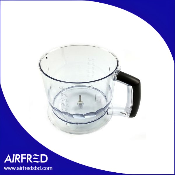 Tazón con asa para picadora, repuesto de plástico transparente.